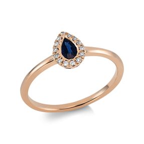 Ring aus 750 Rotgold Saphir 0,19ct blau 14 Brillanten 0,06ct TW-SI B:7,7mm