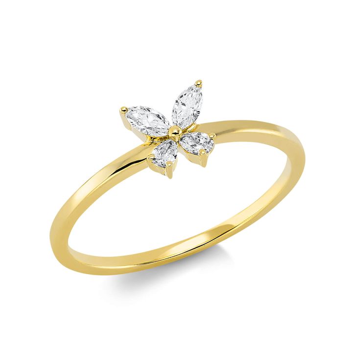 Ring Blume aus 750 Gelbgold 4 Diamanten 0.16ct