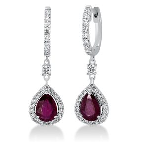 Ohrschmuck Ohrhänger 750 Weißgold 2 Rubine 1,38ct rot 58 Diamanten 0,56ct TW-SI