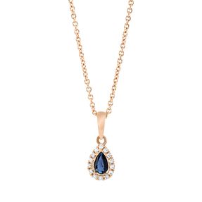 Collier aus 750 Rotgold Saphir 0,22ct blau 14 Brillanten 0,06ct TW-SI L:45,7cm