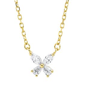 Collier Blume aus 750 Gold Gelbgold 4 Diamanten 0,15ct TW-VSI L:45,7cm