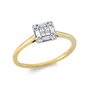 Ring aus 750 Gelbgold 12 Diamanten 0,28ct TW-SI B:6,1mm Fassung rhodiniert