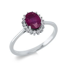 Ring aus 585 Weißgold Rubin 0,83ct rot 18 Brillanten 0,13ct F-SI B:9,7mm