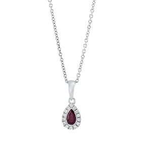 Collier Tropfen 750 Weißgold Rubin 0,26ct rot 14 Brillanten 0,06ct TW-SI L:45,7cm