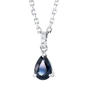 Collier Tropfen 750 Weißgold Saphir 0,46ct blau 3 Brillanten 0,02ct TW-SI L:45,7cm