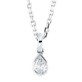 Solitaire Collier Tropfen aus 750 Weißgold Diamant Tropfen-Schliff 0,15ct TW-SI