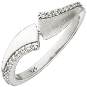 Ring eleganter Damenring mit weißen Zirkonia 925 Silber, Fingerschmuck teilmatt