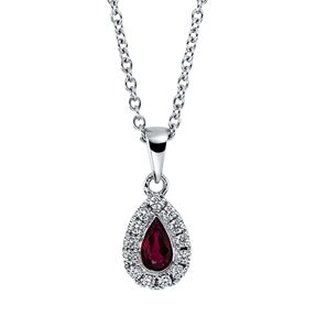 Collier Tropfen 750 Weißgold Rubin 0,24ct rot 13 Brillanten 0,08ct TW-SI L:45cm