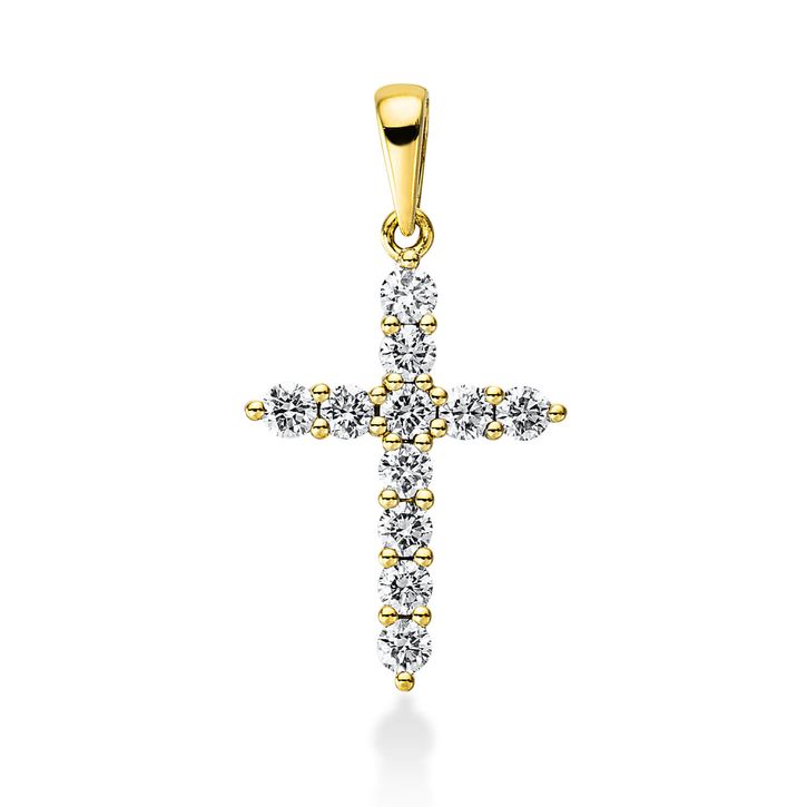 Anhänger Kreuz aus 750 Gelbgold 11 Brillanten 0.43ct