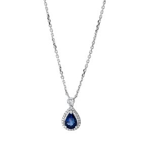 Collier Tropfen 750 Weißgold Saphir 1,02ct blau 28 Diamanten 0,17ct W-PI L:43,2cm