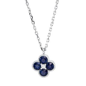 Collier aus 750 Weißgold 4 Saphire 0,6ct blau Brillant 0,02ct TW-SI L:45,7cm