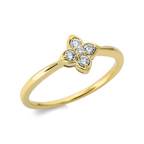 Ring Blume 750 Gelbgold 4 Brillanten 0,16ct TW-SI 1 Brillant 0,02ct TW-SI B:7,9mm