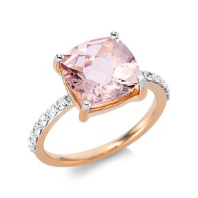 Ring aus 750 Rotgold Morganit 4,14ct rosa 12 Brillanten 0,25ct TW-SI B:10mm