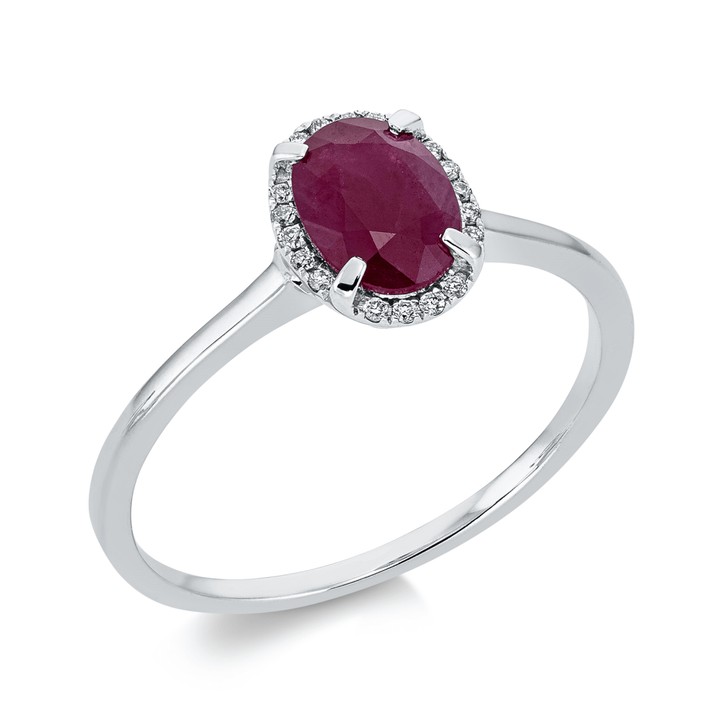 Ring aus 750 Weißgold Rubin 18 Brillanten 0.05ct