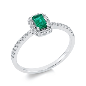Ring aus 750 Weißgold Smaragd 0,28ct grün 30 Diamanten 0,31ct TW-SI B:8mm