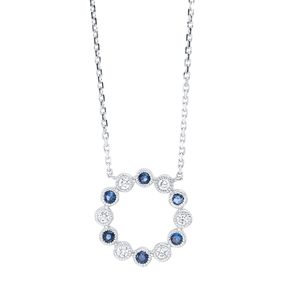 Collier Kreis 750 Weißgold 6 Saphire 0,3ct blau 6 Brillanten 0,24ct TW-SI L:45,7cm