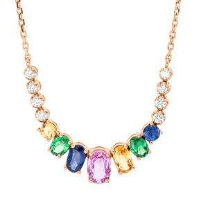 Collier 750 Rotgold 7 Saphire 1,79ct mehrfarbig 8 Brillanten 0,17ct TW-SI L:45,7cm