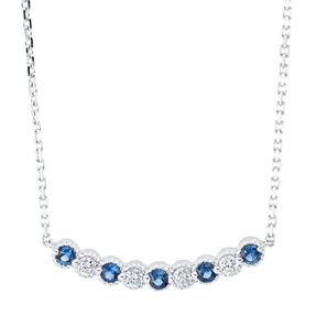 Collier aus 750 Weißgold 5 Saphire 0,23ct blau 4 Brillanten 0,14ct TW-SI L:45,7cm