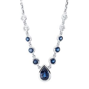 Collier aus 750 Weißgold 7 Saphire 0,92ct blau 4 Brillanten 0,12ct TW-SI L:45,7cm