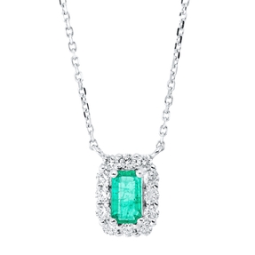 Collier aus 750 Weißgold Smaragd 0,24ct grün 12 Brillanten 0,2ct TW-SI L:45,7cm