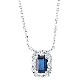 Collier aus 750 Weißgold Saphir 0,38ct blau 12 Brillanten 0,2ct TW-SI L:45,7cm