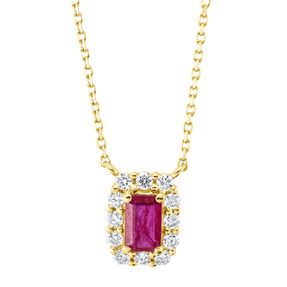 Collier aus 750 Gelbgold Rubin 0,33ct rot 12 Brillanten 0,2ct TW-SI L:45,7cm