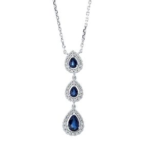 Collier aus 750 Weißgold 3 Saphire 0,83ct blau 48 Brillanten 0,26ct TW-SI L:45,7cm