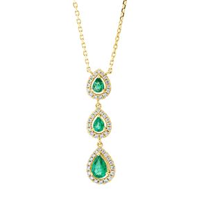 Collier 750 Gelbgold 3 Smaragde 0,58ct grün 48 Brillanten 0,26ct TW-SI L:45,7cm