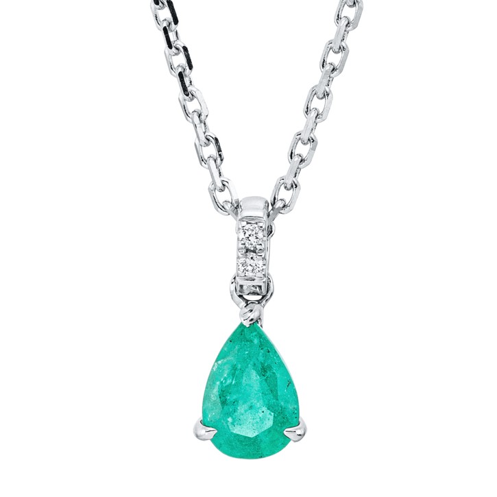 Collier aus 750 Weißgold Smaragd 2 Brillanten 0.01ct