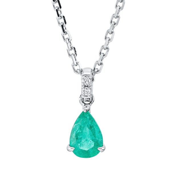 Collier aus 750 Weißgold Smaragd 2 Brillanten 0.01ct