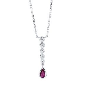 Collier aus 750 Weißgold Rubin 0,22ct rot 5 Brillanten 0,17ct TW-SI L:45,7cm