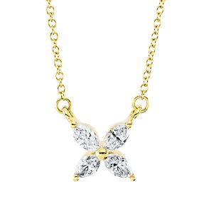 Collier Blume aus 750 Gelbgold 4 Diamanten Navette-Schliff 0,23ct TW-VSI L:45,7cm