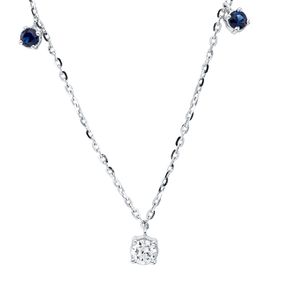 Collier aus 750 Weißgold 6 Saphire 0,22ct blau Brillant 0,08ct TW-SI L:45cm