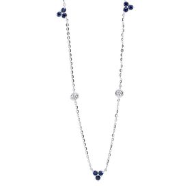 Collier aus 750 Weißgold 9 Saphire 0,19ct blau 2 Brillanten 0,06ct TW-SI L:45cm