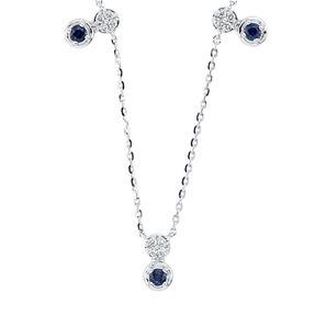 Collier aus 750 Weißgold 5 Saphire 0,22ct blau 20 Brillanten 0,11ct TW-SI L:45cm