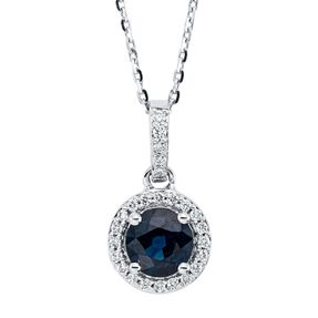 Collier aus 750 Weißgold Saphir 0,56ct blau 25 Brillanten 0,08ct TW-SI L:45cm