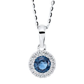 Collier aus 750 Weißgold Saphir 0,3ct blau 18 Brillanten 0,06ct TW-SI L:45cm