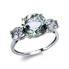 Ring aus 750 Weißgold 3 Amethyste 3,8ct grün 10 Brillanten 0,05ct TW-SI B:10mm