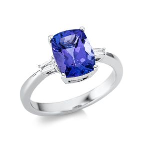 Ring aus 750 Weißgold Tansanit 3,7ct blau 2 Diamanten Trapez-Schliff 0,15ct TW-SI