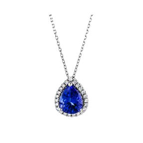 Collier aus 750 Weißgold Tansanit 1,82ct blau 23 Brillanten 0,13ct TW-SI L:45,7cm