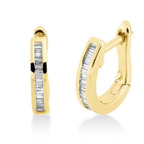 Creolen klein 750 Gelbgold 30 Diamanten Baguette-Schliff 0,18ct TW-SI 11,3x2,4mm