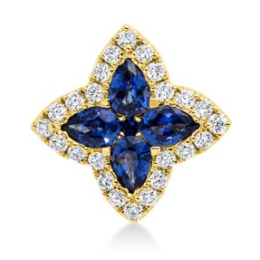 Anhänger 750 Gelbgold 5 Saphire 0,39ct blau 24 Brillanten 0,16ct TW-SI 11,4x11,4mm