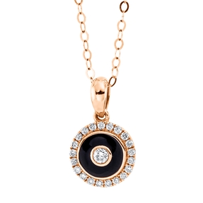 Collier Kreis aus 750 Rotgold 22 Diamanten 0,14ct TW-SI L:50,8cm Emaille