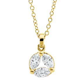 Collier aus 750 Gelbgold 3 Diamanten Navette-Schliff 0,22ct TW-VSI L:40,6cm