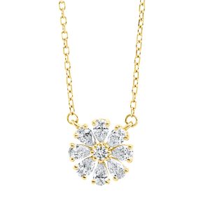 Collier Blume aus 750 Gold Gelbgold 9 Diamanten 0,42ct L:45,7cm