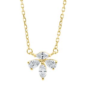 Collier Blume aus 750 Gold Gelbgold 4 Diamanten 0,28ct TW-VSI L:45,7cm