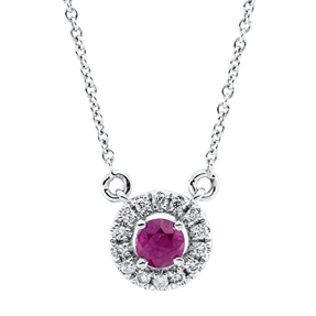 Collier aus 750 Weißgold Rubin 0,22ct rot 14 Brillanten 0,09ct TW-PI L:45,7cm