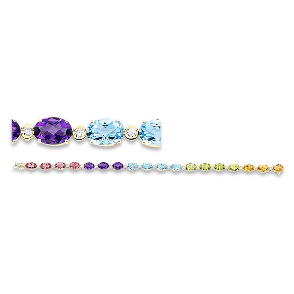 Armband aus 750 Gelbgold 18 Farbsteine 18 Brillanten 0.44ct