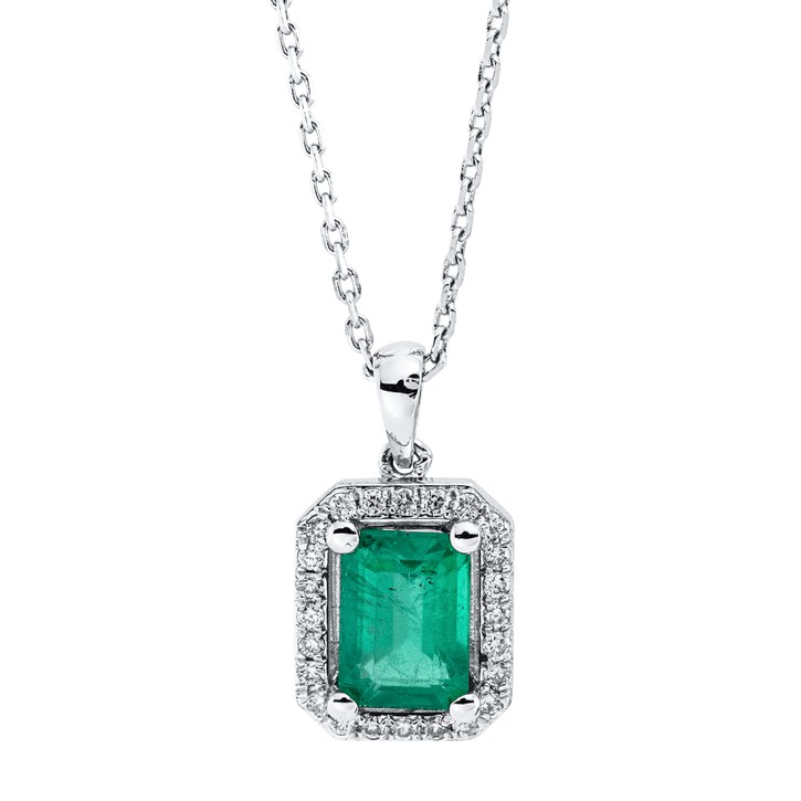 Collier aus 750 Weißgold Smaragd 24 Brillanten 0.12ct