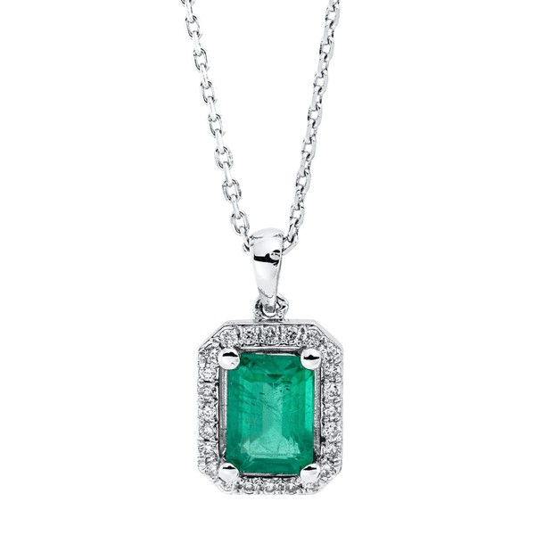 Collier aus 750 Weißgold Smaragd 24 Brillanten 0.12ct
